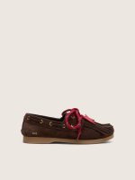 Young Cruise loafers in brown suede with tone-on-tone suede fringing and red laces