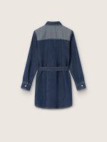 Girls' blue chambray shirt dress with reverse details and embroidered logo - Image 2