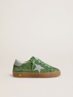Junior Super-Star in green suede with baby blue star and heel tab