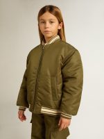 Kids military-green nylon bomber jacket with lettering on the back - Image 2
