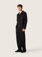 Men's pants in black cool wool with satin side stripe - Image 3
