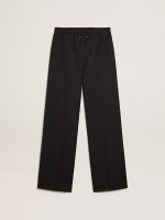 Women's sweatpants in dark blue wool gabardine - Image 5
