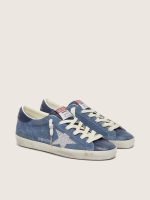 Women's Super-Star in denim-blue suede with silver glitter star - Image 2