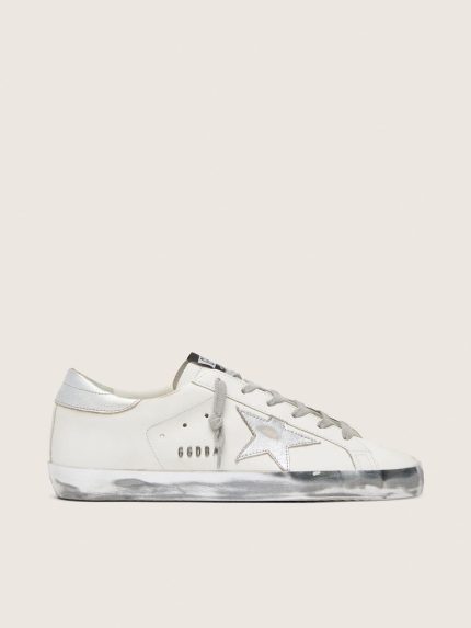 Women's Super-Star with silver sparkle foxing and metal stud lettering