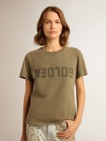 Women's olive green T-shirt with Golden lettering - Image 5