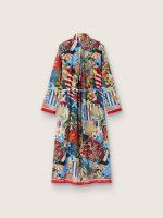 Women's kaftan dress in ecru cotton voile with multicolor print - Image 2