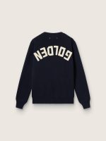 Women's round-neck sweater in dark blue cotton with logo on the back - Image 2