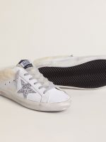 Super-Star Sabots in white leather with shearling lining and silver star - Image 3