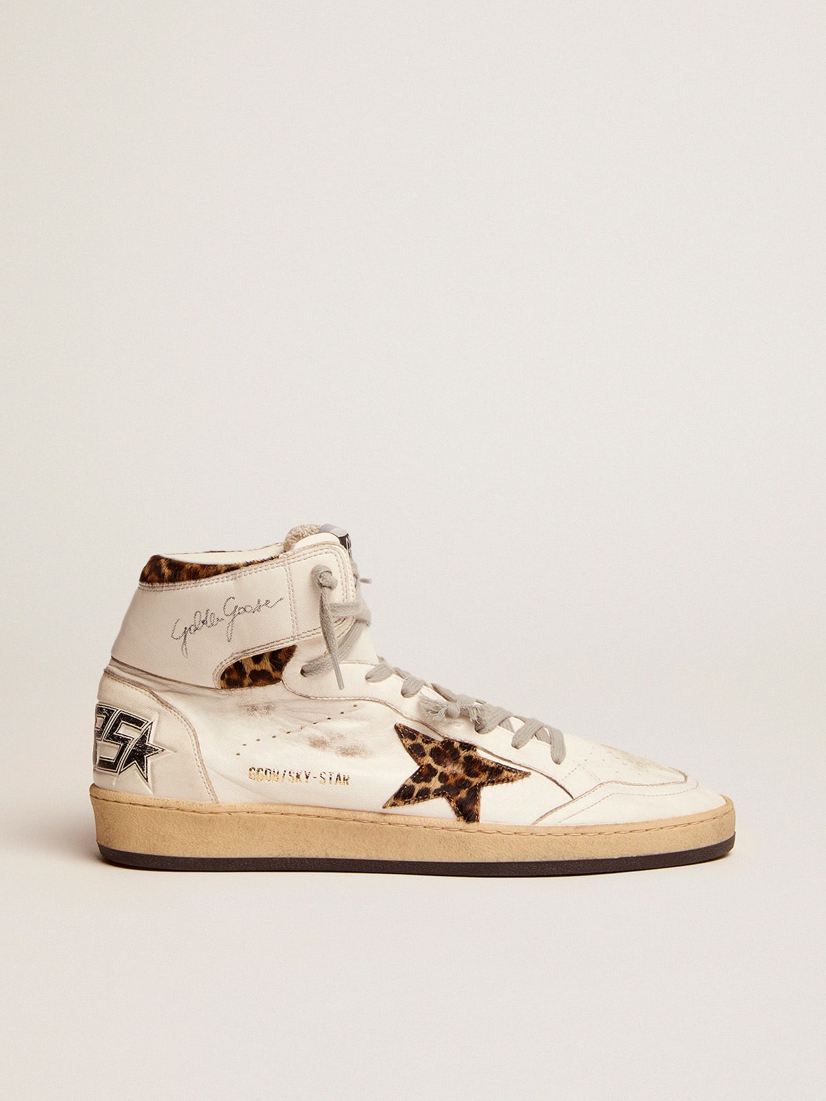 a0ae509f28e928a50476f5d59bead9605873fe808352e93a214bc138d5da4576 Sky-Star sneakers with signature on the ankle and leopard-print pony skin inserts - Image 1