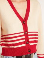 Women's cardigan in cream with red stripes - Image 5