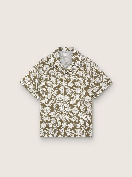 Journey boys' shirt in cotton canvas with a green and white floral print