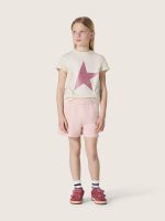 Star girls' T-shirt in white cotton jersey with pink glitter star - Image 3