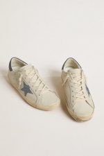 Super-Star with cream-colored leather star with Swarovski crystals and blue leather heel tab with lizard print - Image 2