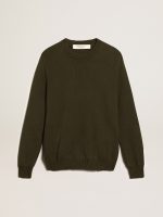 Men's round-neck sweater in military green cotton