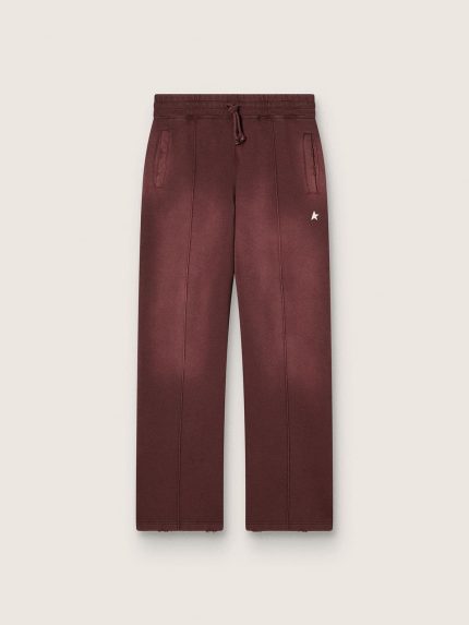 Unisex sweatpants in burgundy cotton fleece