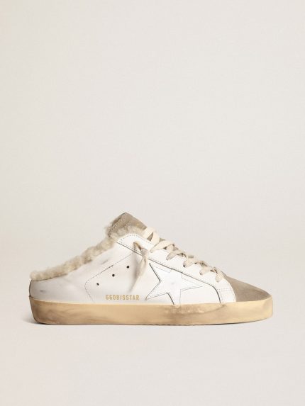Super-Star Sabots with white leather star and shearling lining