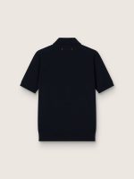 Women's polo shirt in navy-blue merino wool - Image 2