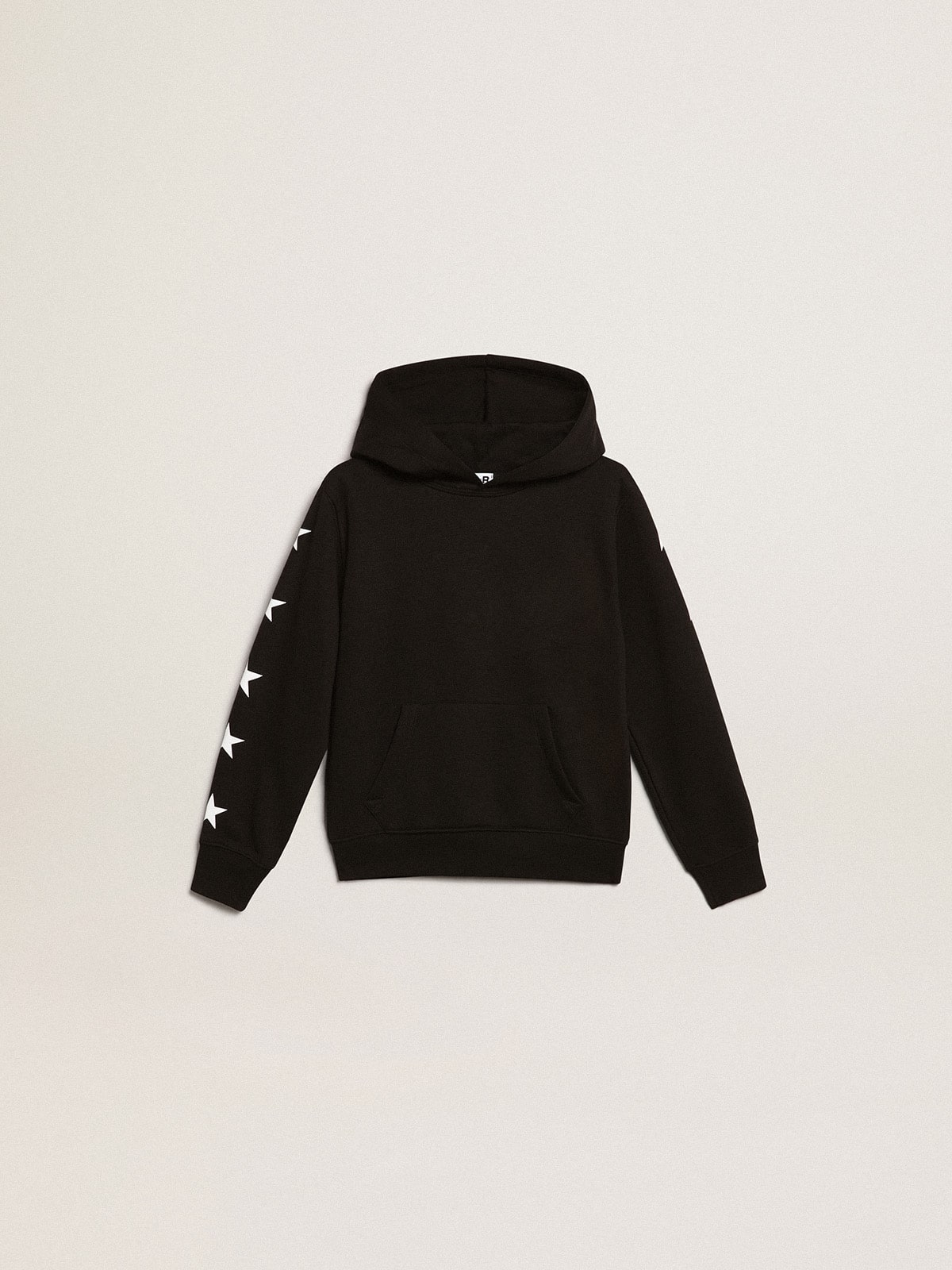 a27f664b8b306477d72fe3464c6fab82be36e8a533a44bcf09b2d62ea2305184 Boys' hooded sweatshirt in black with contrasting white stars - Image 1