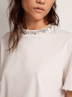 Women's white T-shirt with cabochon crystals - Image 4