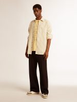 Men's ecru cotton shirt with narrow black stripes - Image 3