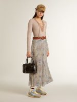 Women's long pleated skirt with multicolor floral sequin print - Image 3
