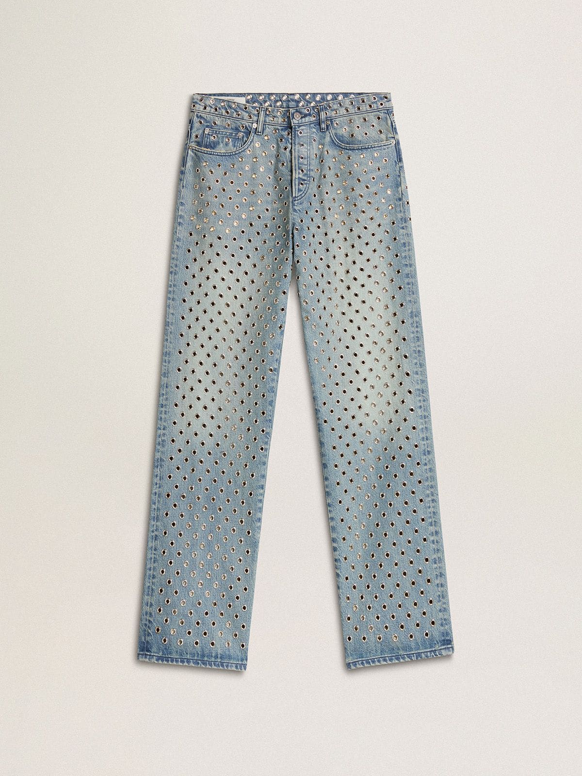 a2d22e8bd1bc834b72693a97ca90fc392592e2c599b55c1cdb61d6ada96758c9 Women's washed jeans with all-over eyelets - Image 1