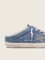 Women's Super-Star Sabots in denim-blue suede with silver glitter star - Image 4