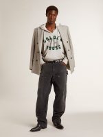 Men's double-breasted jacket in gray silk and chevron wool - Image 3