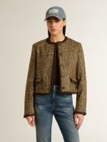 Women's Journey jacket in wool tweed with coffee-colored suede details - Image 2