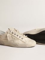 V-Star in light cream canvas with milk-white leather star - Image 3