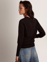 Women's round-neck sweater in black wool - Image 4