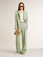 Women's blazer jacket in sage-green wool - Image 3