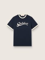 Men's T-shirt in blue cotton with Golden print