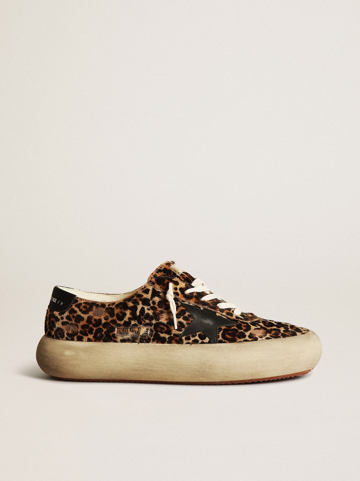 a472e82f2a9bcd3fec04aa71cfd590bc2e64dbfc15838ce27e6101ab5c06e963 Men's Space-Star in leopard print pony skin with black star and heel - Image 1