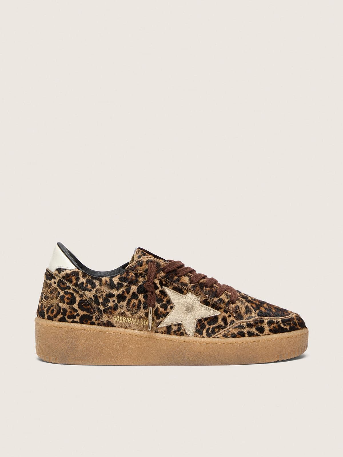 a49bf9c10c8f50edc09ad502f7dbef049f961f09ea8bfda729f533716c17402d Women's Ball Star in leopard-print pony skin with platinum leather star and white leather heel tab - Image 1