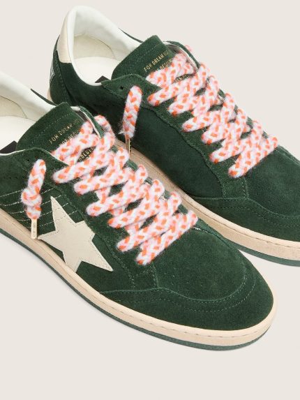 Multicolor puffy laces in aqua, lilac and orange with silver details