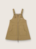Girls' beige cotton jumper dress with embroidery