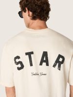 Star unisex cotton T-shirt in vintage white with black print on the back - Image 4