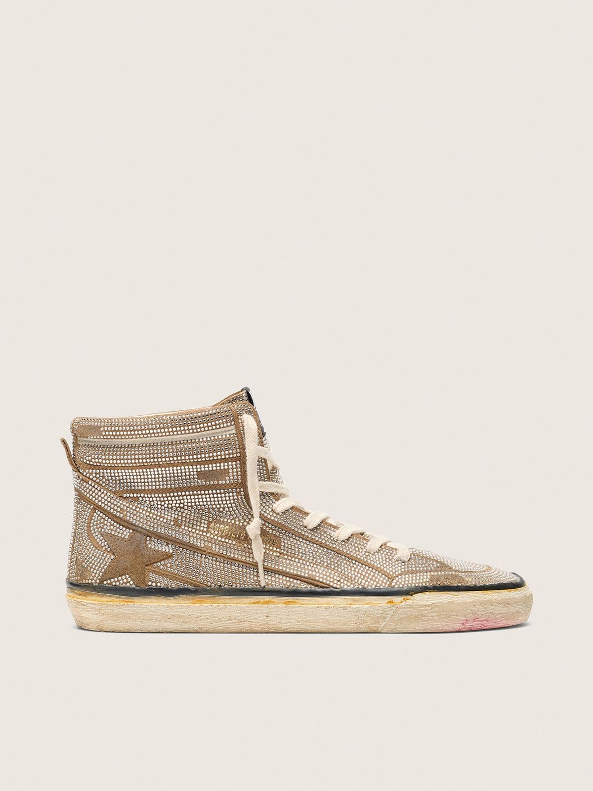 a54b305c3760273ef4fde35d47a66705a0128e16745a80ea6999e42c6ca3a35e Men's Slide LAB sneakers in tobacco-colored suede with crystals and tobacco-colored suede star - Image 1