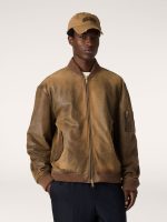 Brown leather biker jacket with a lived-in effect - Image 5