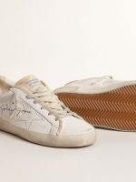 Women's white leather Super-Star with perforated star and fuchsia nylon heel tab - Image 3