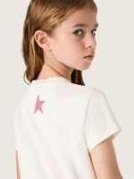 Girls' white cotton T-shirt with pink print - Image 4