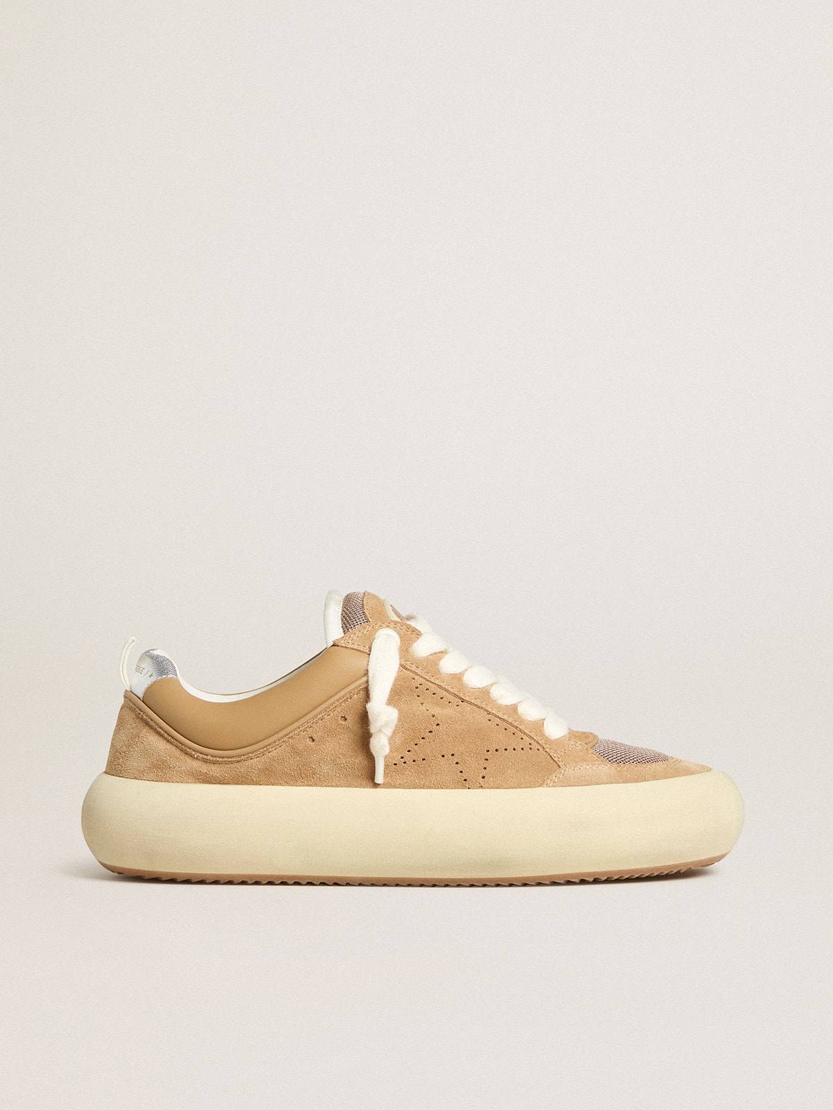 a6887ee9e306cf4d6bfa8b341bef059e2e1681771fea5c9595582e0846ce00f9 Men's Space-Star Cube in tobacco suede with perforated star - Image 1