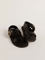 Women's Lucy sandal in glossy black leather with gold metal buckle - Image 2