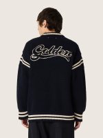 Men's boxy sweater in dark blue cotton with embroidery - Image 6