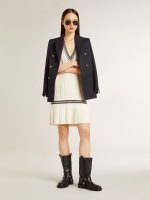 Women's worn-white cotton vest dress with dark blue ribbing and crystals - Image 3