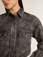 Women's black denim shirt with ton sur ton floral pattern - Image 5