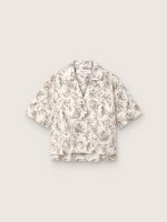 Women's boxy cotton shirt with black and white floral print