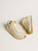 Women's Marathon in beige nylon and gray leather with beige printed star - Image 2
