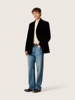 Men's double-breasted blazer in black velvet with black satin lapels - Image 3